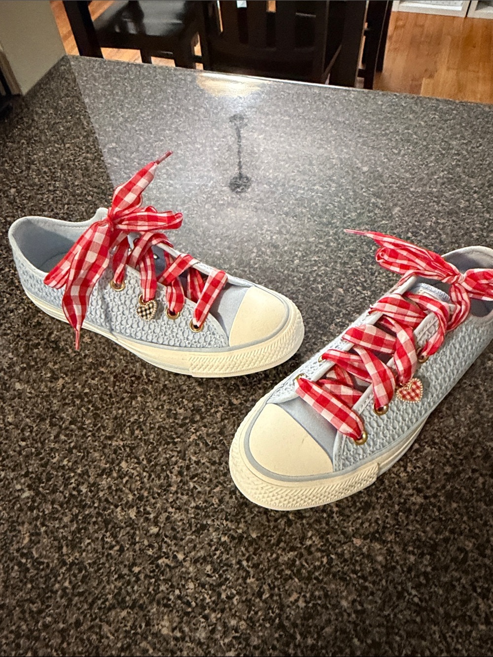 Women’s Converse with gingham laces and charm accents